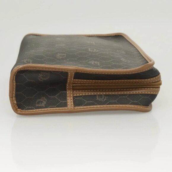 Christian Dior Honeycomb Canvas Clutch Bag PVC Leather Black gold Auth - Picture 4 of 16